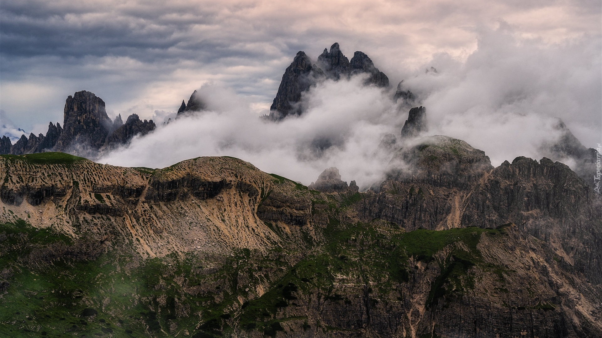 Góry, Dolomity, Cadini di Misurina, Mgła, Włochy