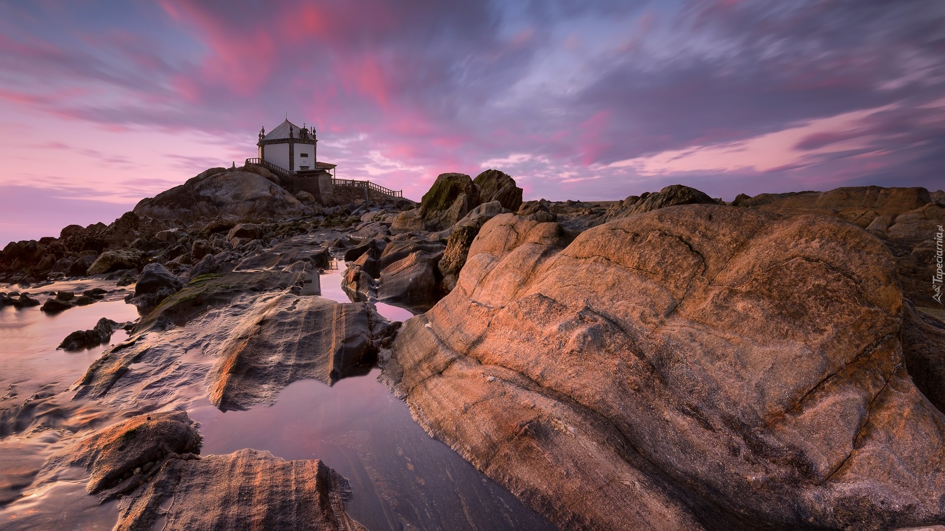 Portugalia, Miramar, Kapliczka, Kościół, Capela do Senhor da Pedra, Morze, Skały