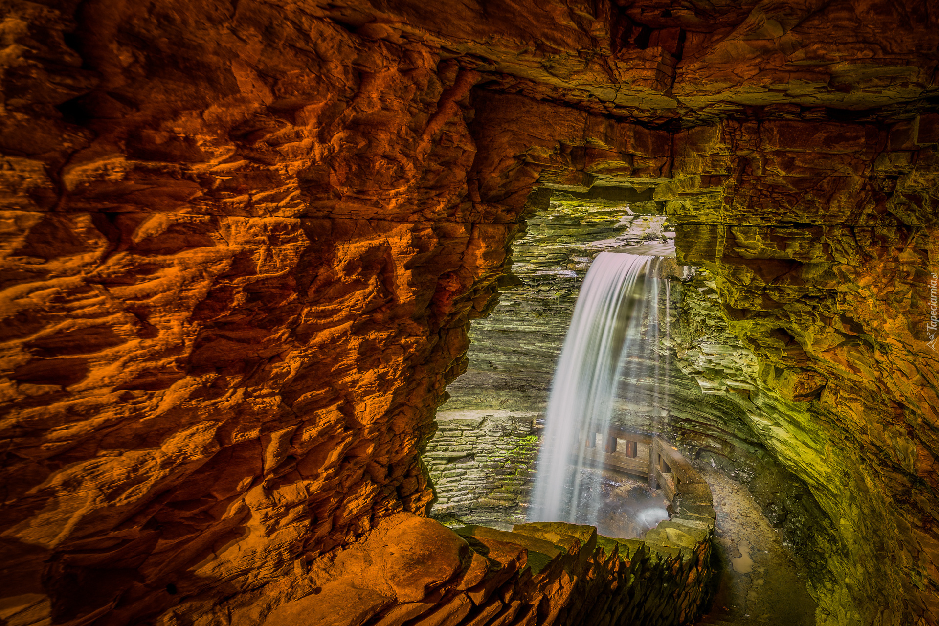 Watkins Glen State Park, Skały, Wodospad, Cavern Cascade, Nowy Jork, Stany Zjednoczone