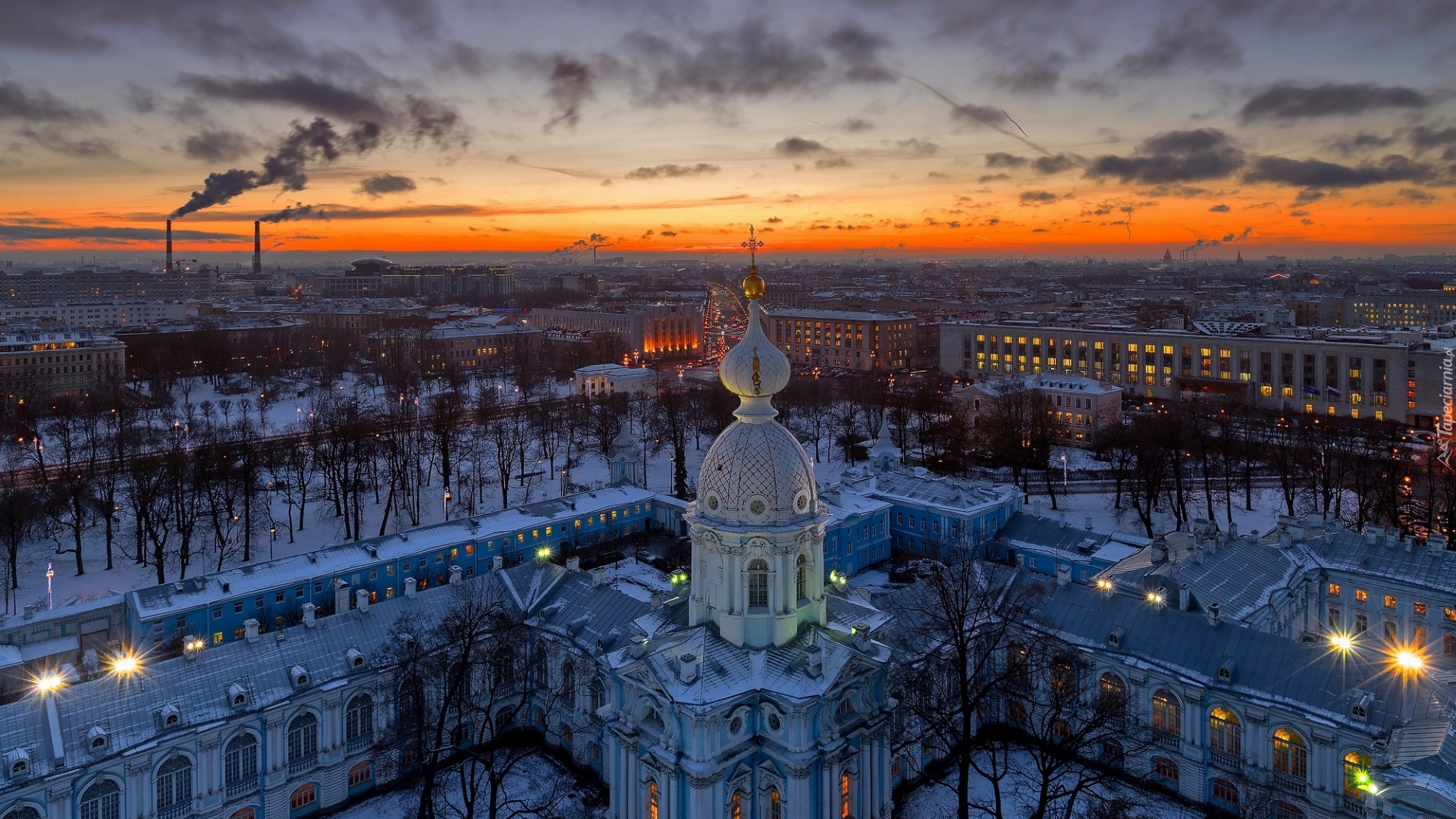 Miasto, Cerkiew, Kominy, Wschód słońca