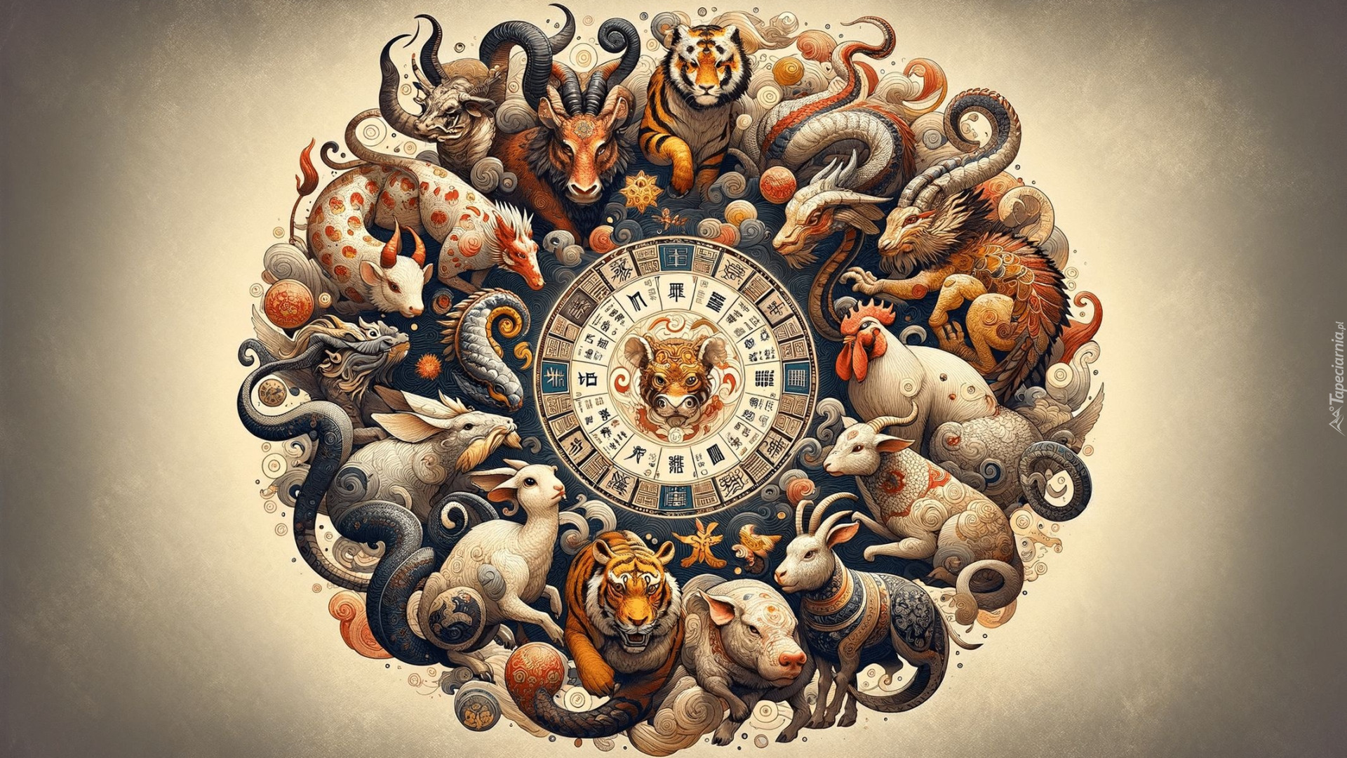 Chiński, Zodiak, Zwierzęta, Grafika