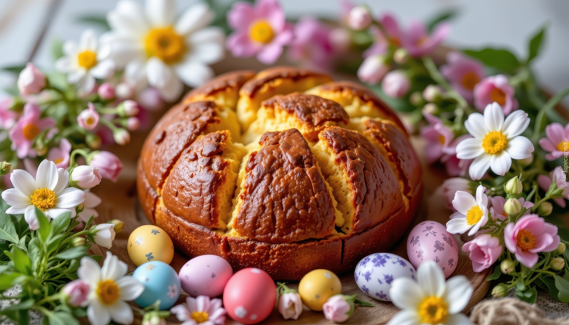 Chleb, Kolorowe, Jajka, Pisanki, Kwiaty, Wielkanoc
