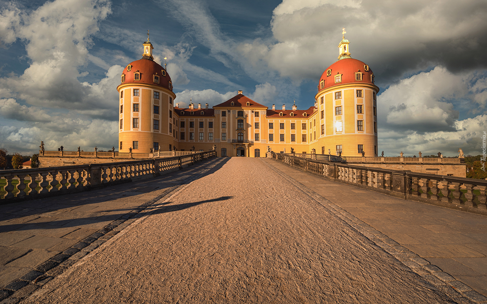 Niemcy, Saksonia, Pałac Moritzburg, Most, Zachmurzone, Niebo