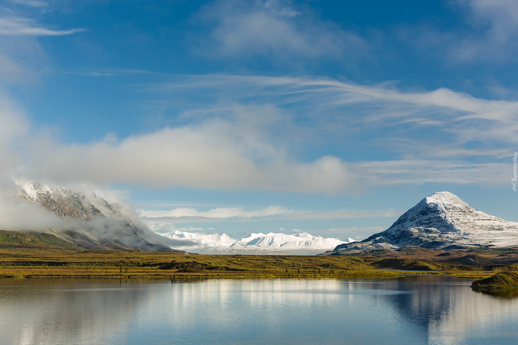 Alaska, Chmury, Jezioro, Góry