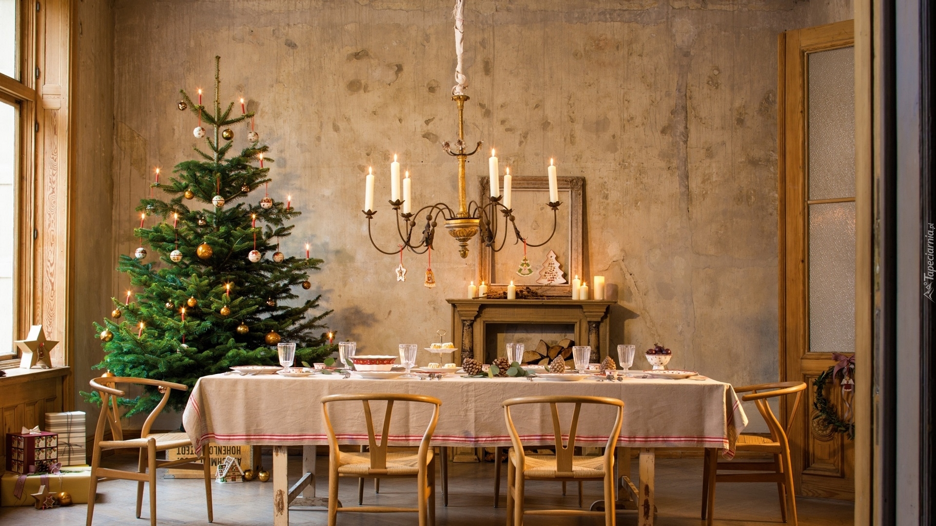Boże Narodzenie, Choinka, Stół, Krzesła