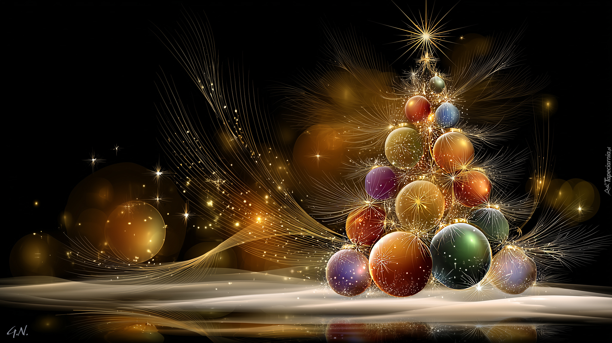 Boże Narodzenie, Choinka, Kolorowe, Bombki, Grafika AI