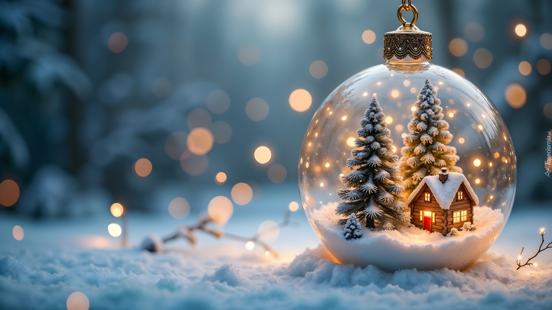 Boże Narodzenie, Bombka, Śnieg, Choinki, Domek, AI
