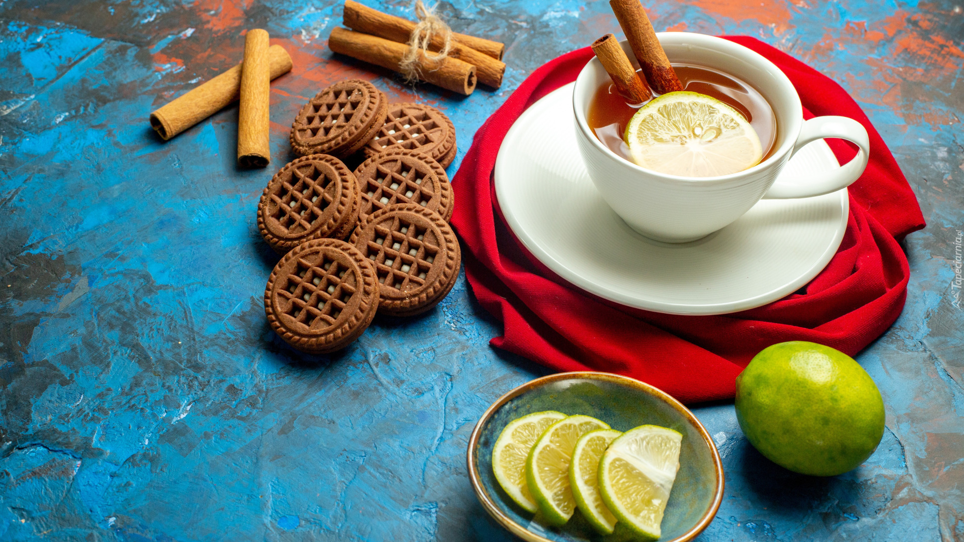 Filiżanka, Herbata, Ciasteczka, Cytryna, Cynamon