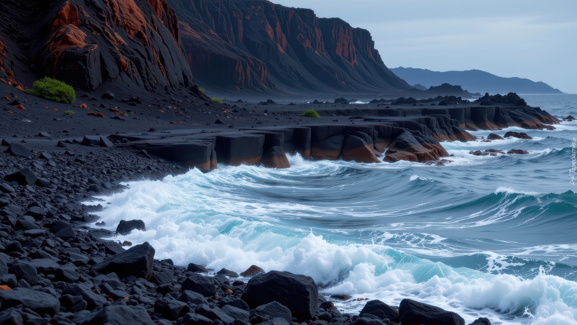 Morze, Ciemne, Skały, Góry