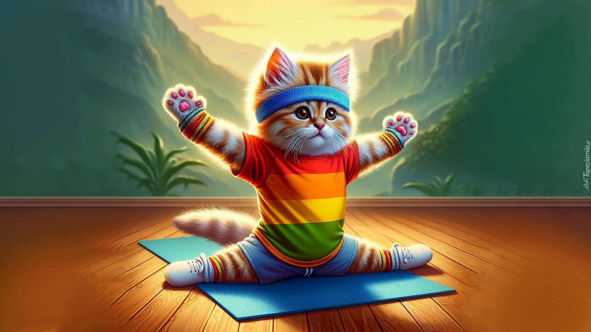 Kot, Kolorowa, Koszulka, Ćwiczenia, Gimnastyka, Grafika