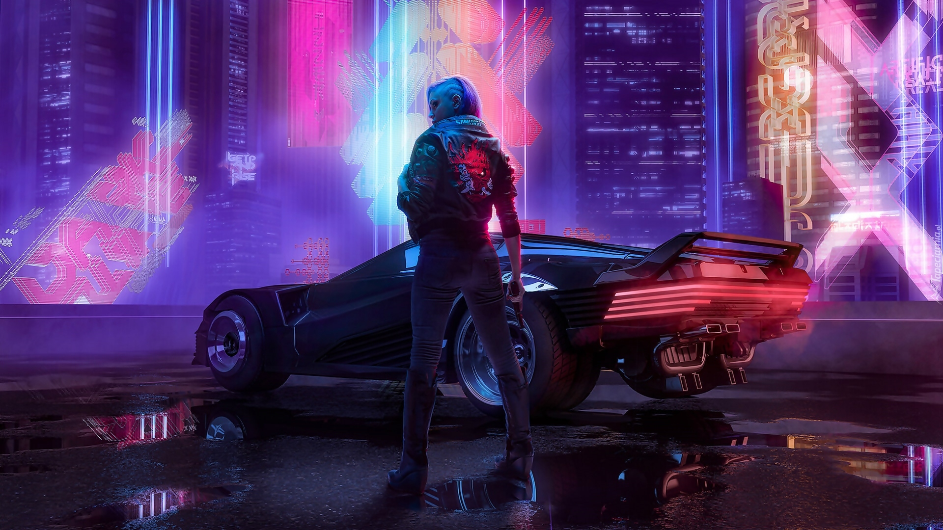 Gra, Cyberpunk 2077, Kobieta, Samochód, Broń