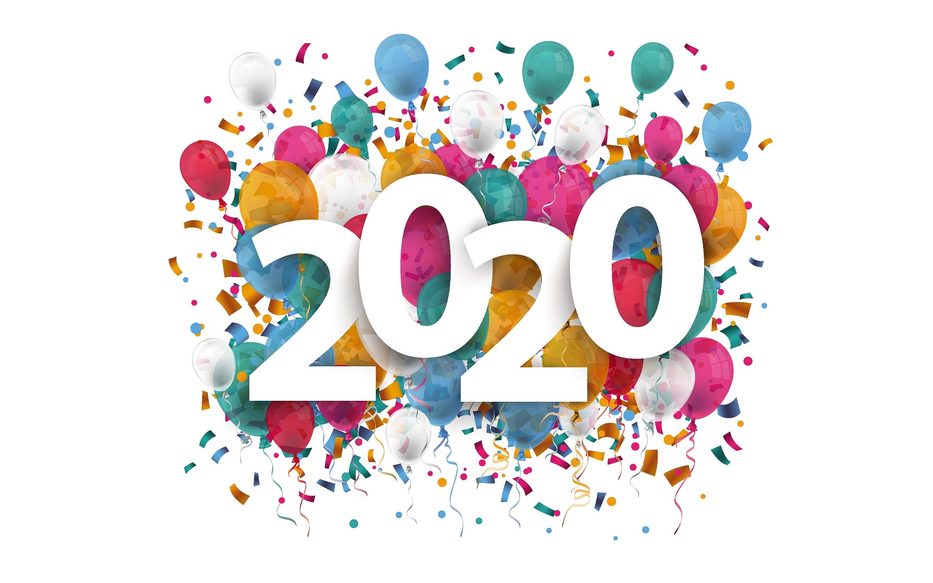 Nowy Rok, Balony, Cyfry, 2020, Grafika