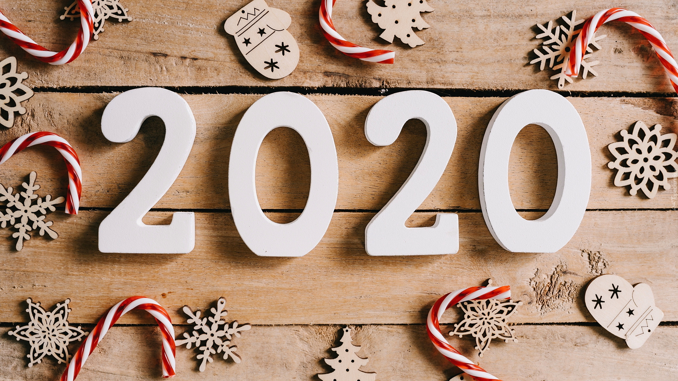 Nowy Rok, Cyfry, 2020, Śnieżynki, Lizaki, Ozdoby, Deski