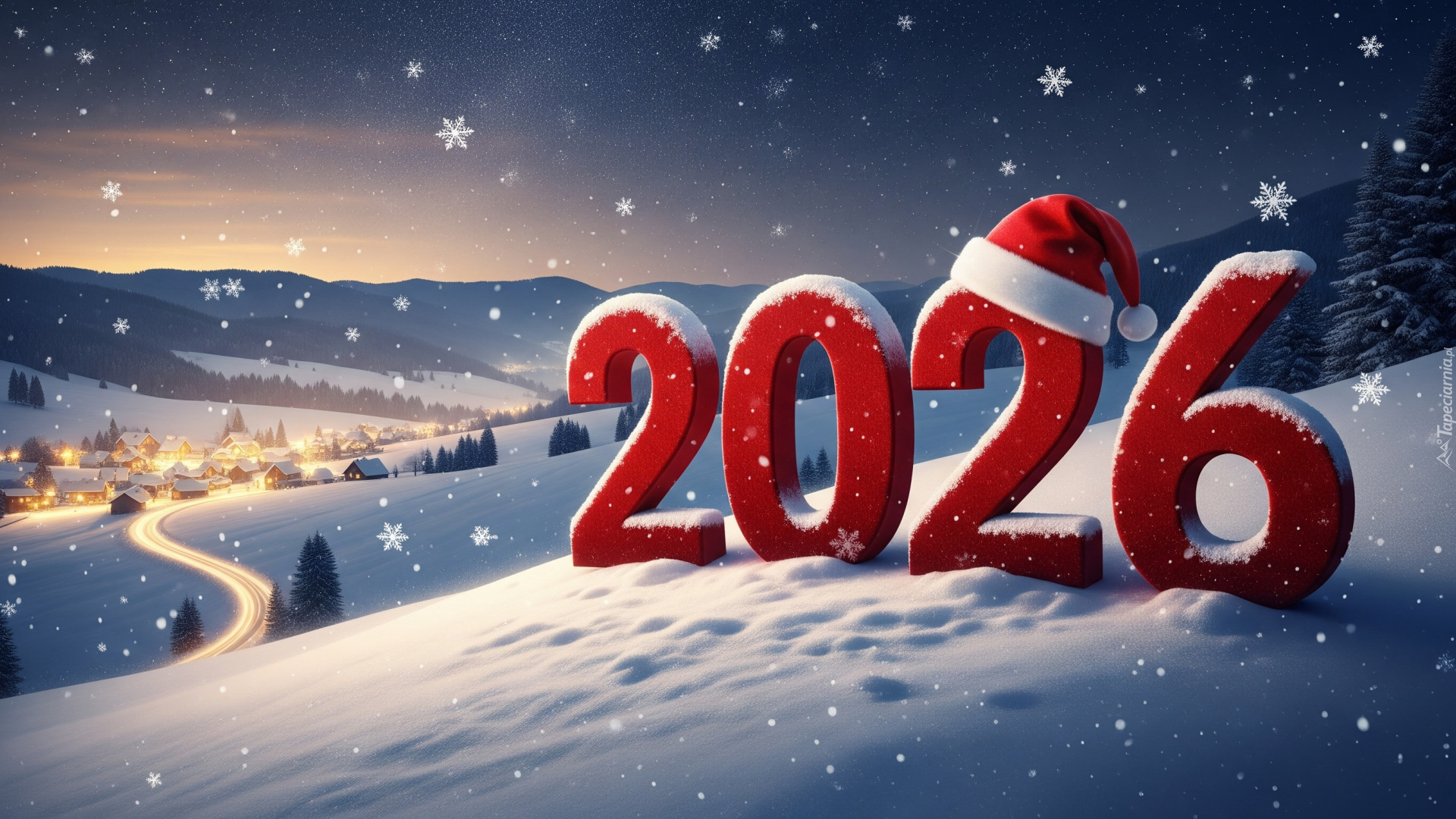 Nowy Rok, 2026, Zima, Wzgórza, Czapka, Mikołaja, AI