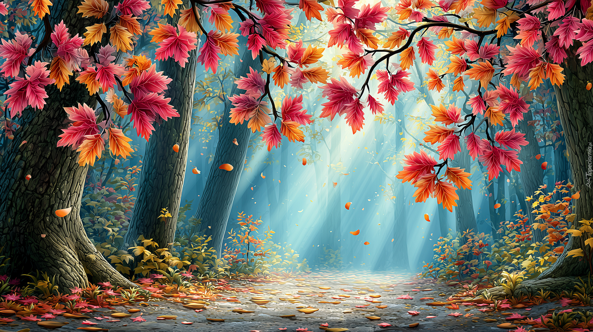 Jesienne, Liście, Drzewa, Jesień, Grafika AI