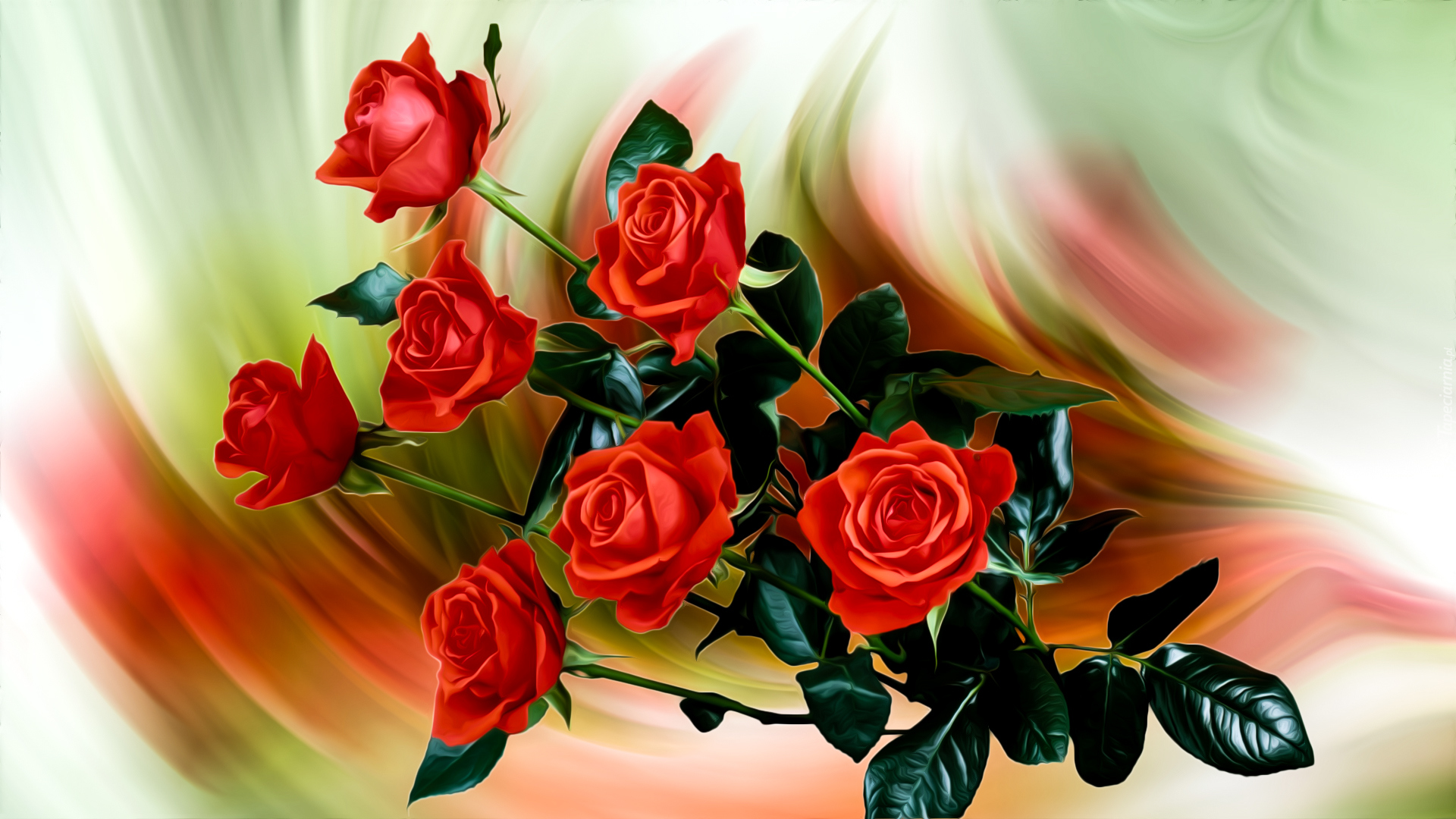 Kwiaty, Czerwone, Róże, Grafika