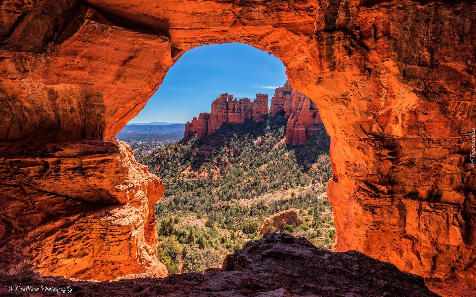 Stany Zjednoczone, Arizona, Sedona, Czerwone, Skały, Krzewy, Formacja skalna