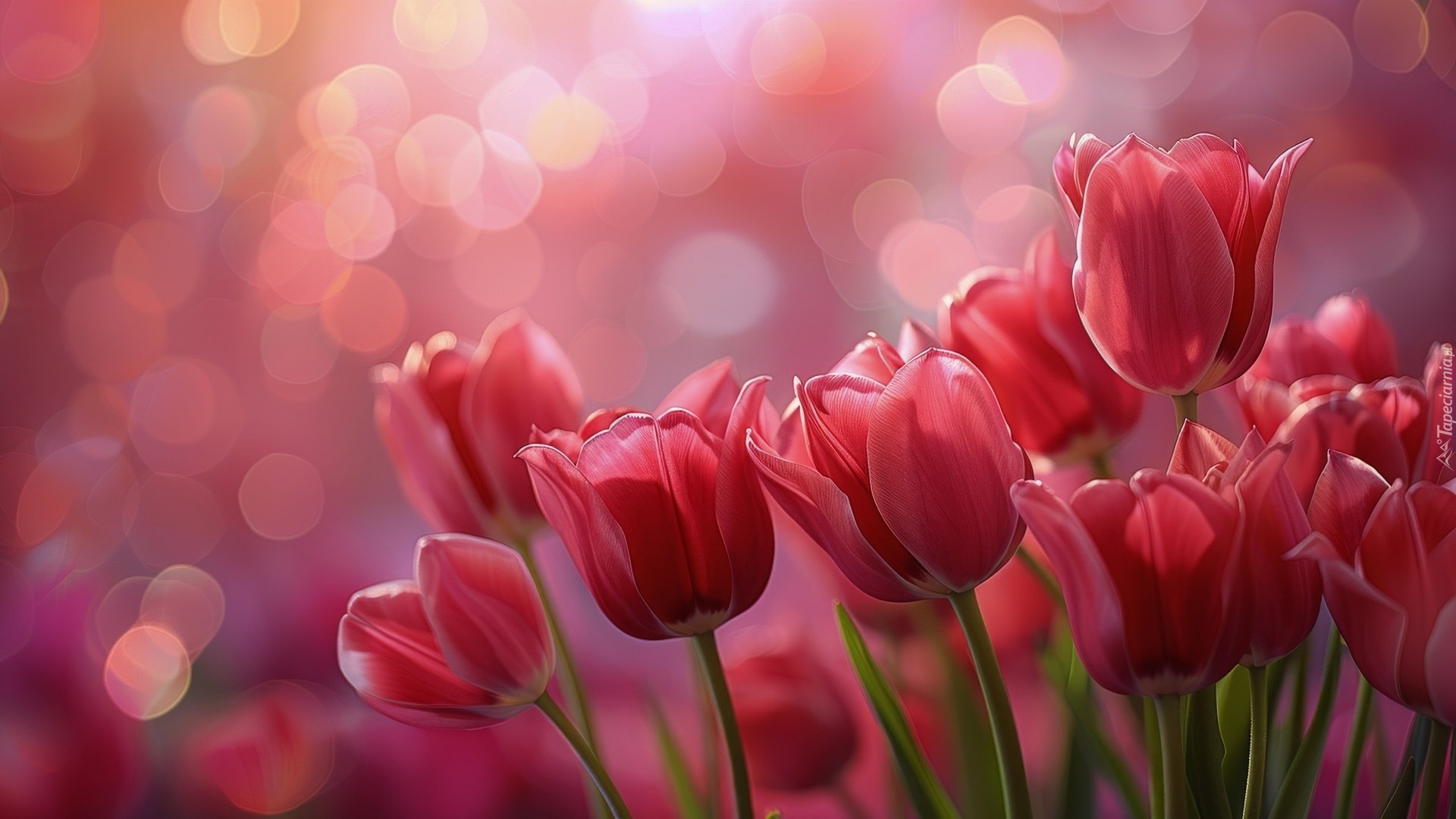 Czerwone, Tulipany, Bokeh