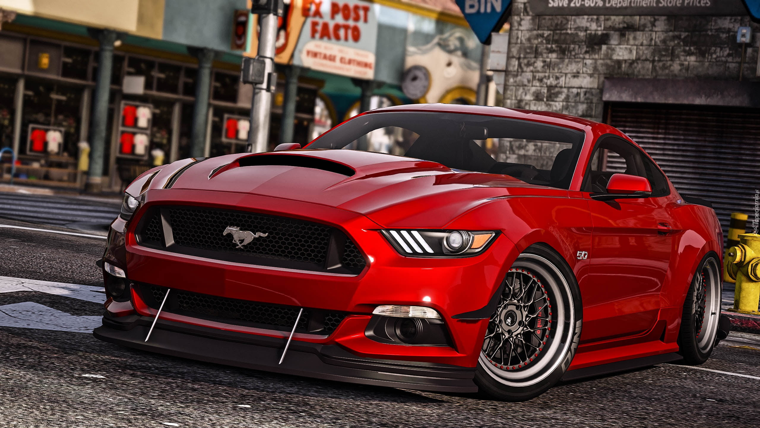 Gra, Grand Theft Auto 5, GTA 5, Ford Mustang GT350, Czerwony, Przód, Ulica