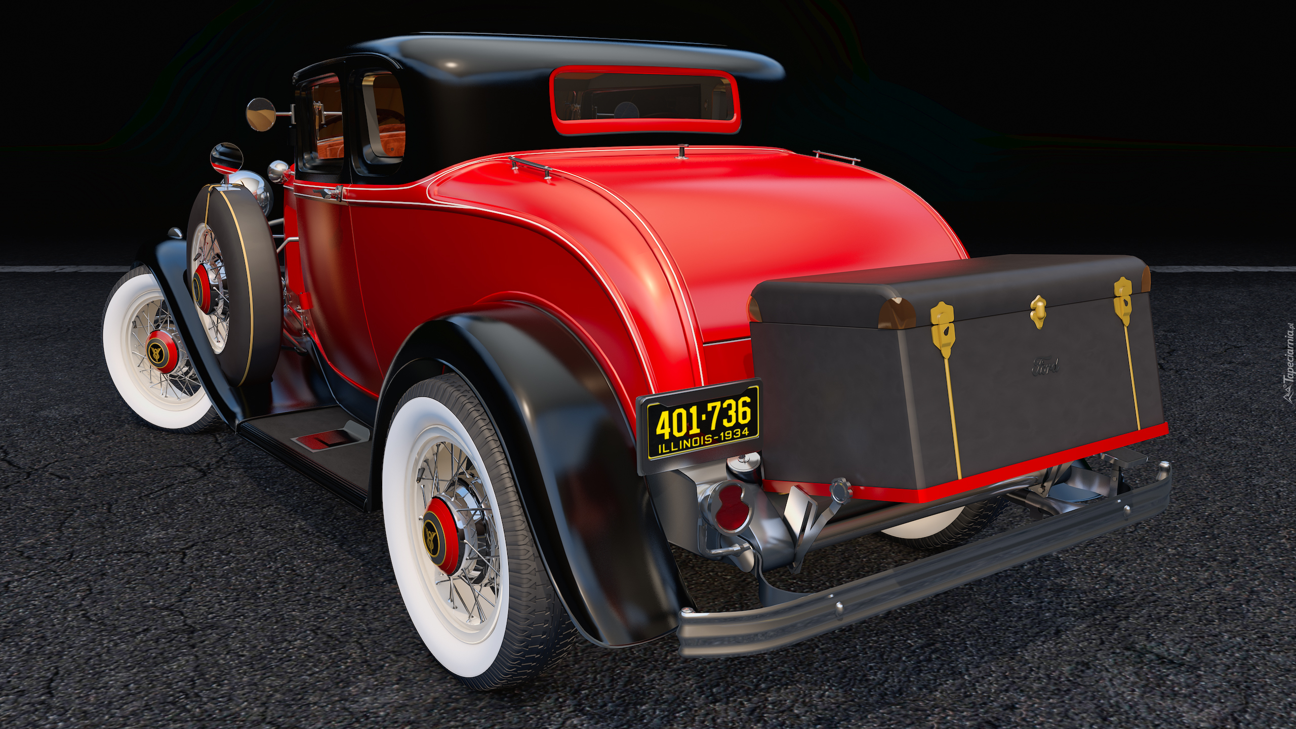 Czerwony, Zabytkowy, Ford Coupe Deluxe, 1932