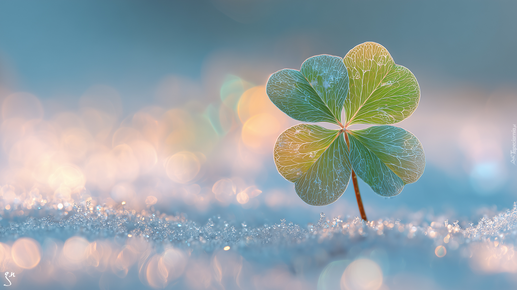 Czterolistna, Koniczyna, Śnieg, Grafika AI