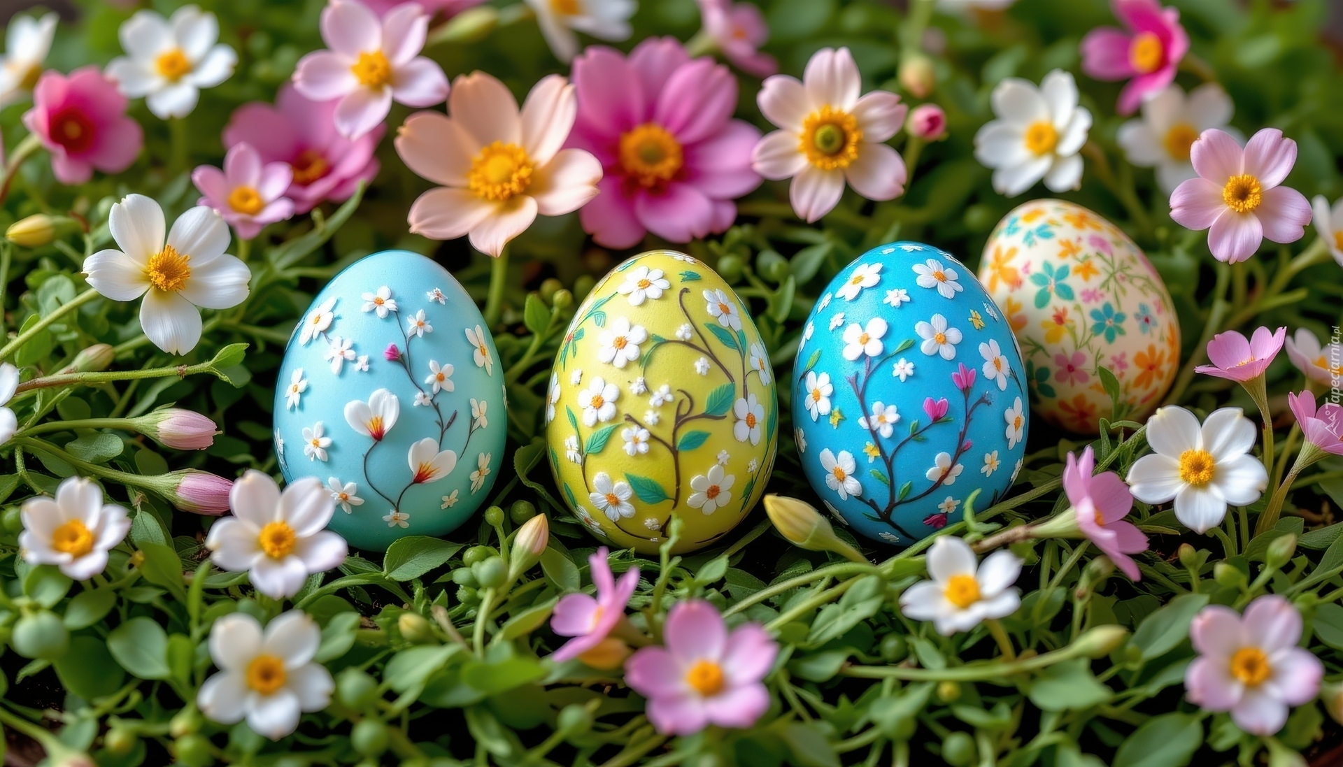 Pisanki, Kwiaty, Wielkanoc, Kolorowe, Jajka