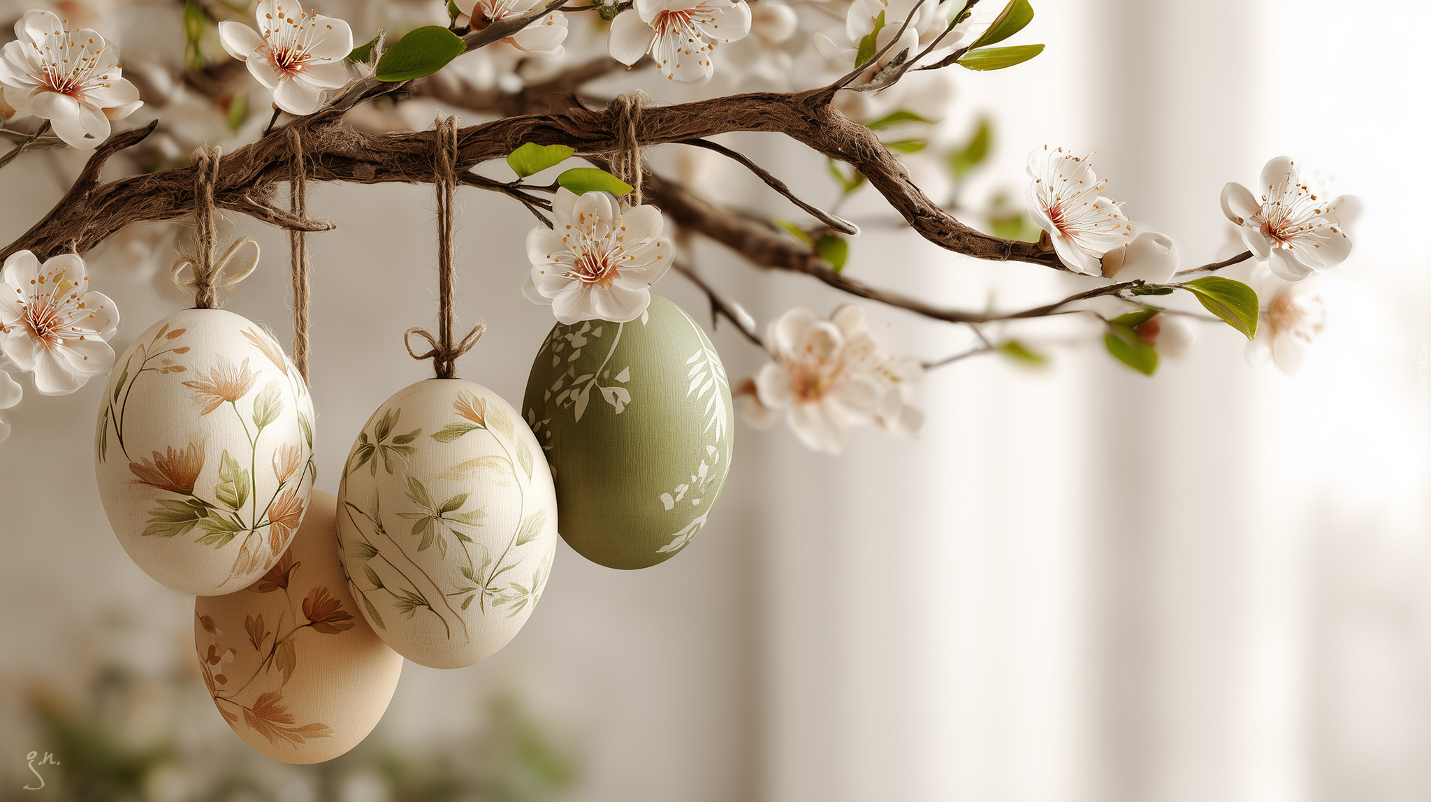 Wielkanoc, Pisanki, Gałązka, Drzewo owocowe, Grafika AI