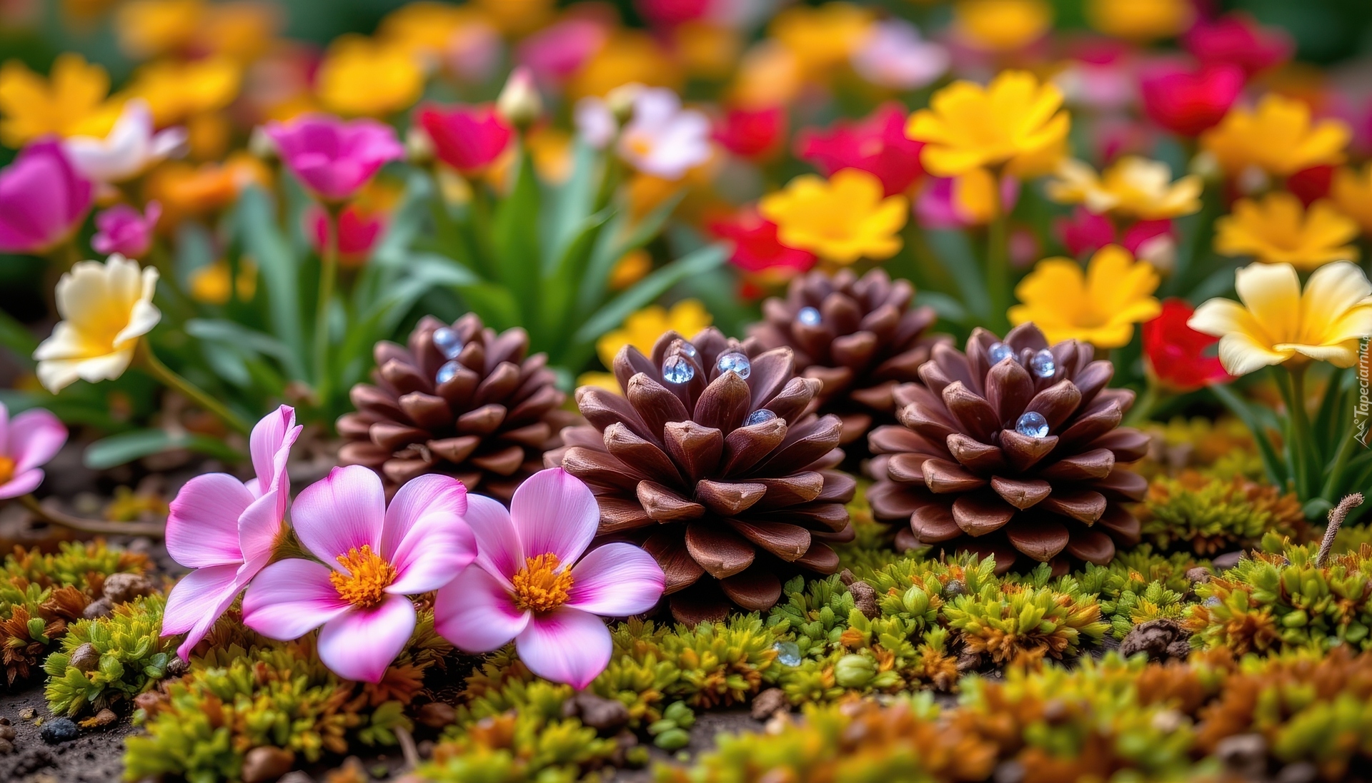 Różowe, Kwiaty, Szyszki