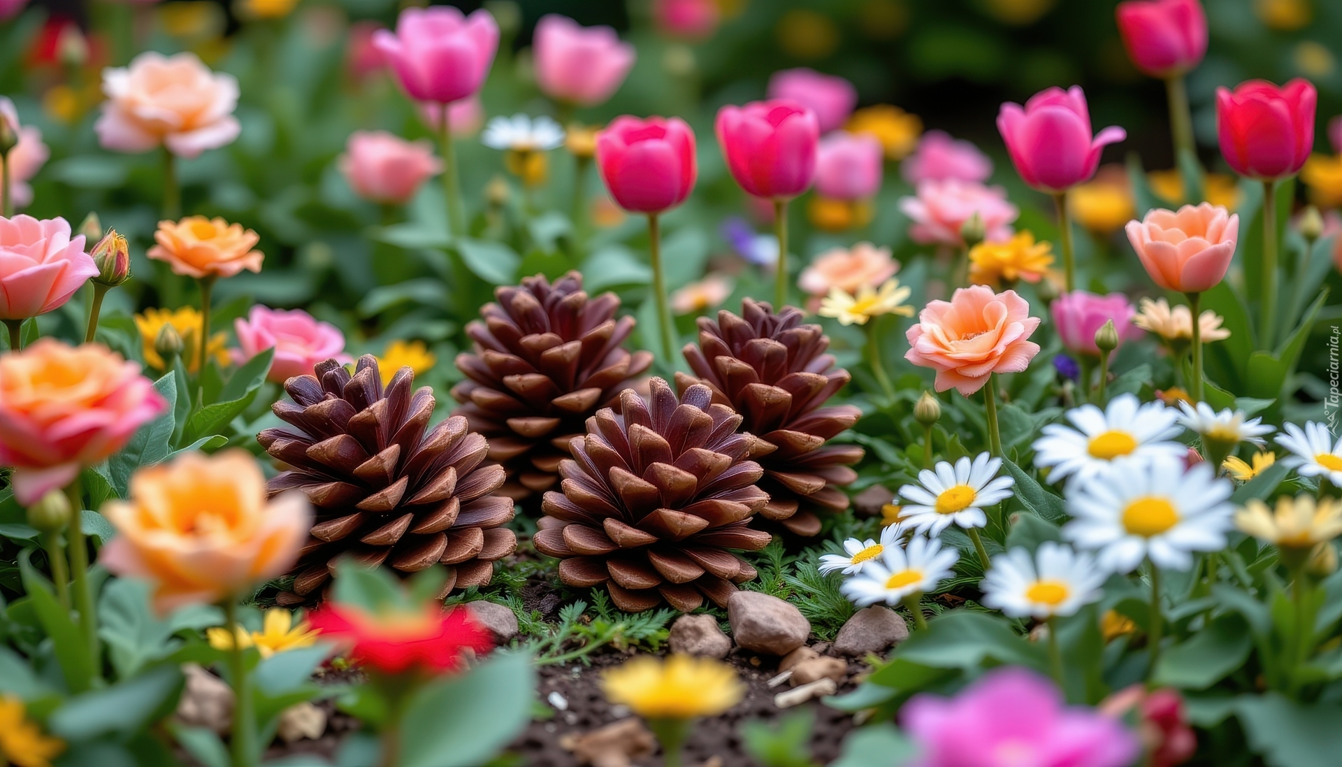 Kolorowe, Kwiaty, Szyszki