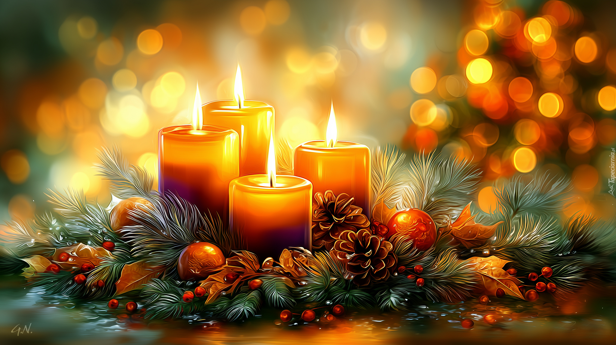 Świece, Świąteczny, Stroik, Szyszki, Jodła, Grafika AI