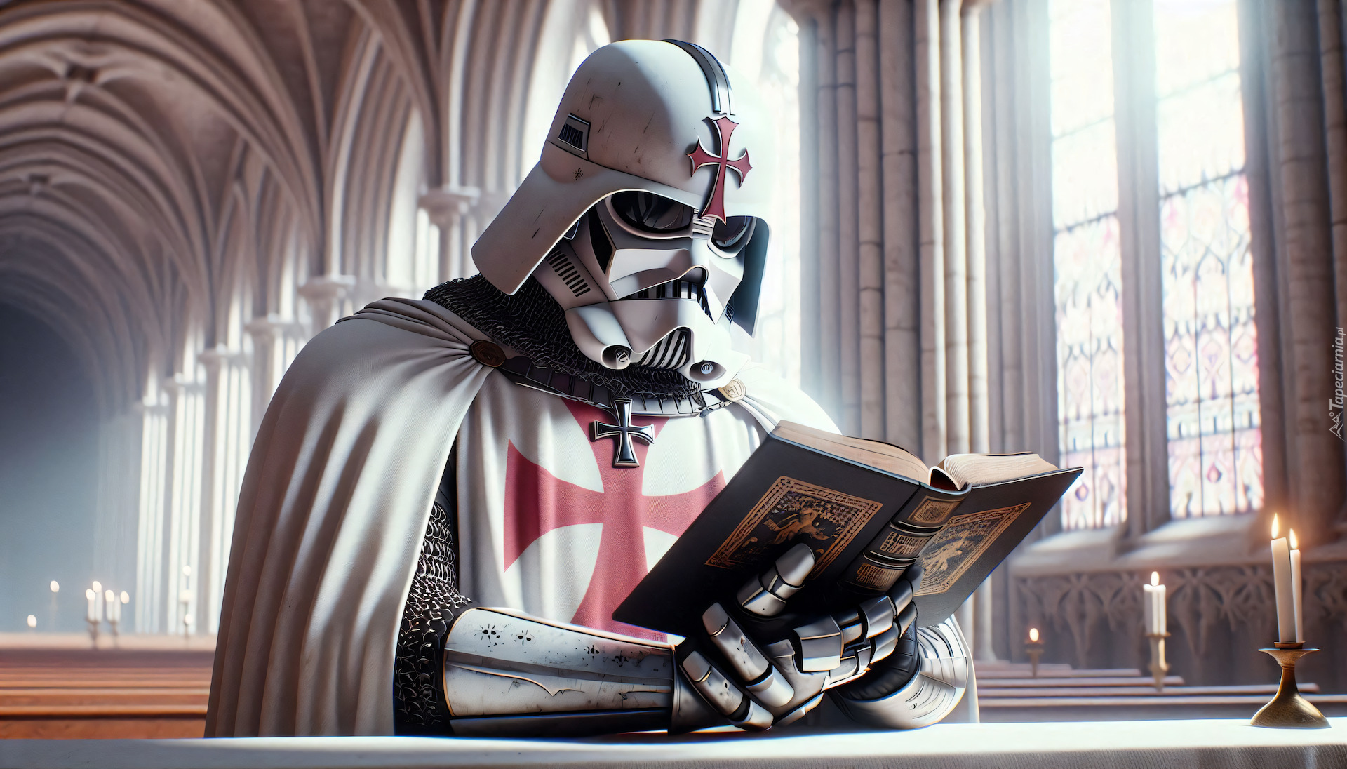 Grafika, Mężczyzna, Darth Vader, Zbroja, Templariusz, Książka