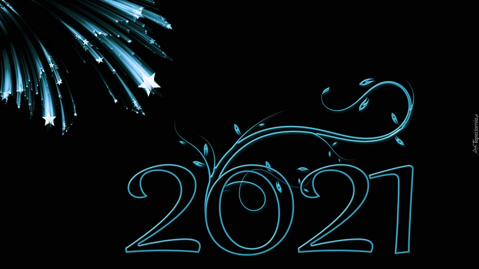 Nowy Rok, 2021, Cyfry, Fajerwerki, Niebiesko-czarna, Grafika 2D