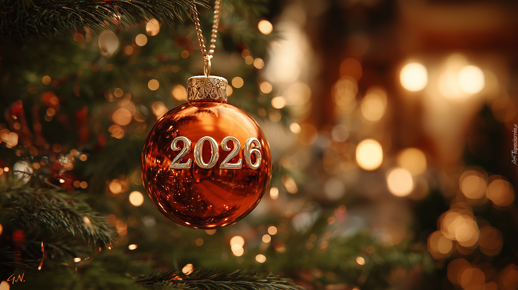 Bombka, Choinka, Napis, 2026, Nowy Rok, Grafika AI