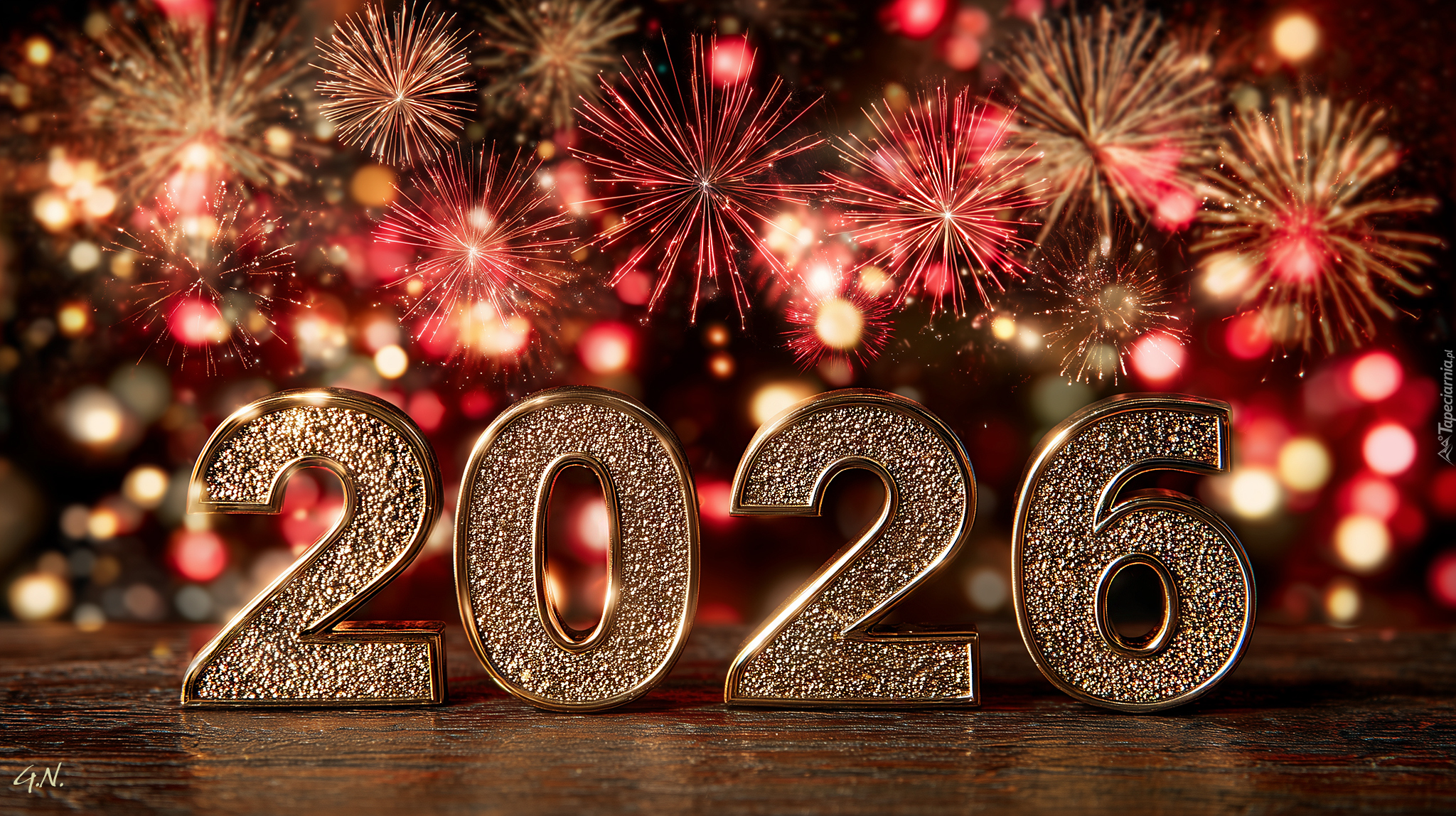 Złote, Cyfry, 2026, Fajerwerki, Sylwester, Grafika AI