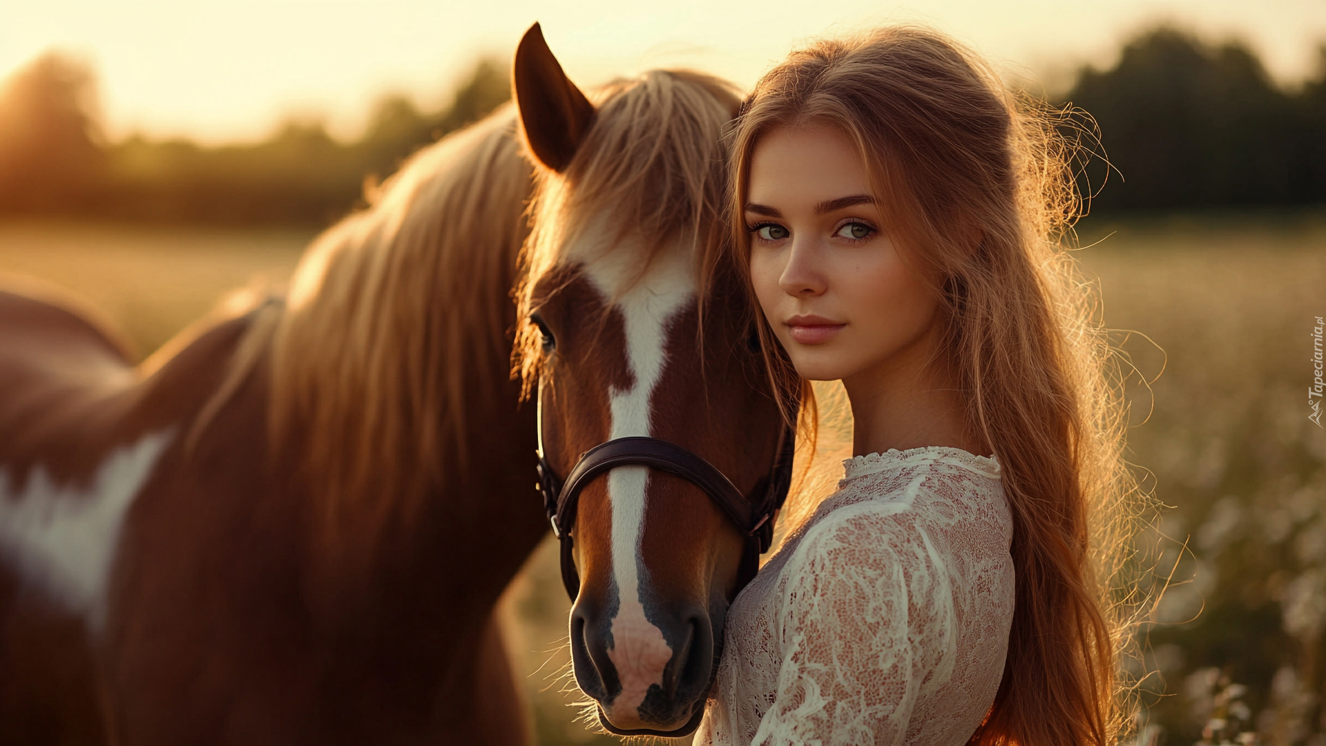 Kobieta, Blondynka, Koń, Pole