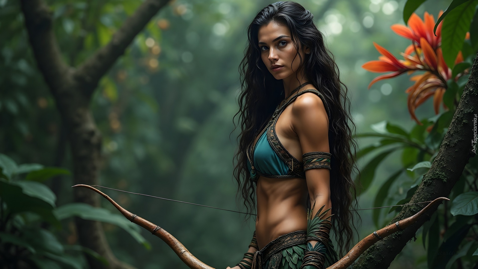 Brunetka, Długowłosa, Kobieta, Łuk, Wojowniczka