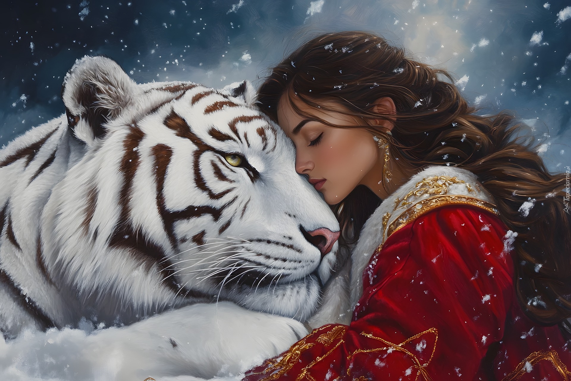 Biały, Tygrys, Dziewczyna, Czerwony, Płaszcz