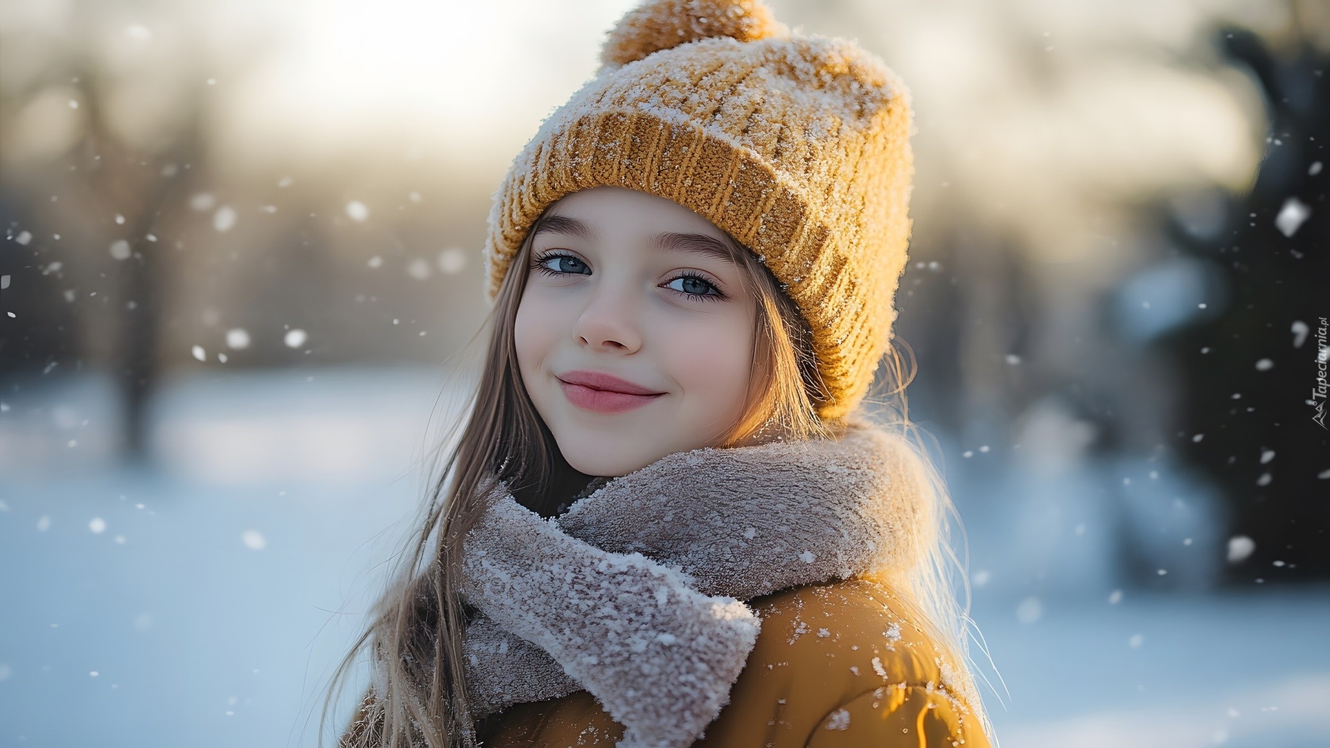 Długowłosa, Dziewczynka, Czapka, Szal, Zima