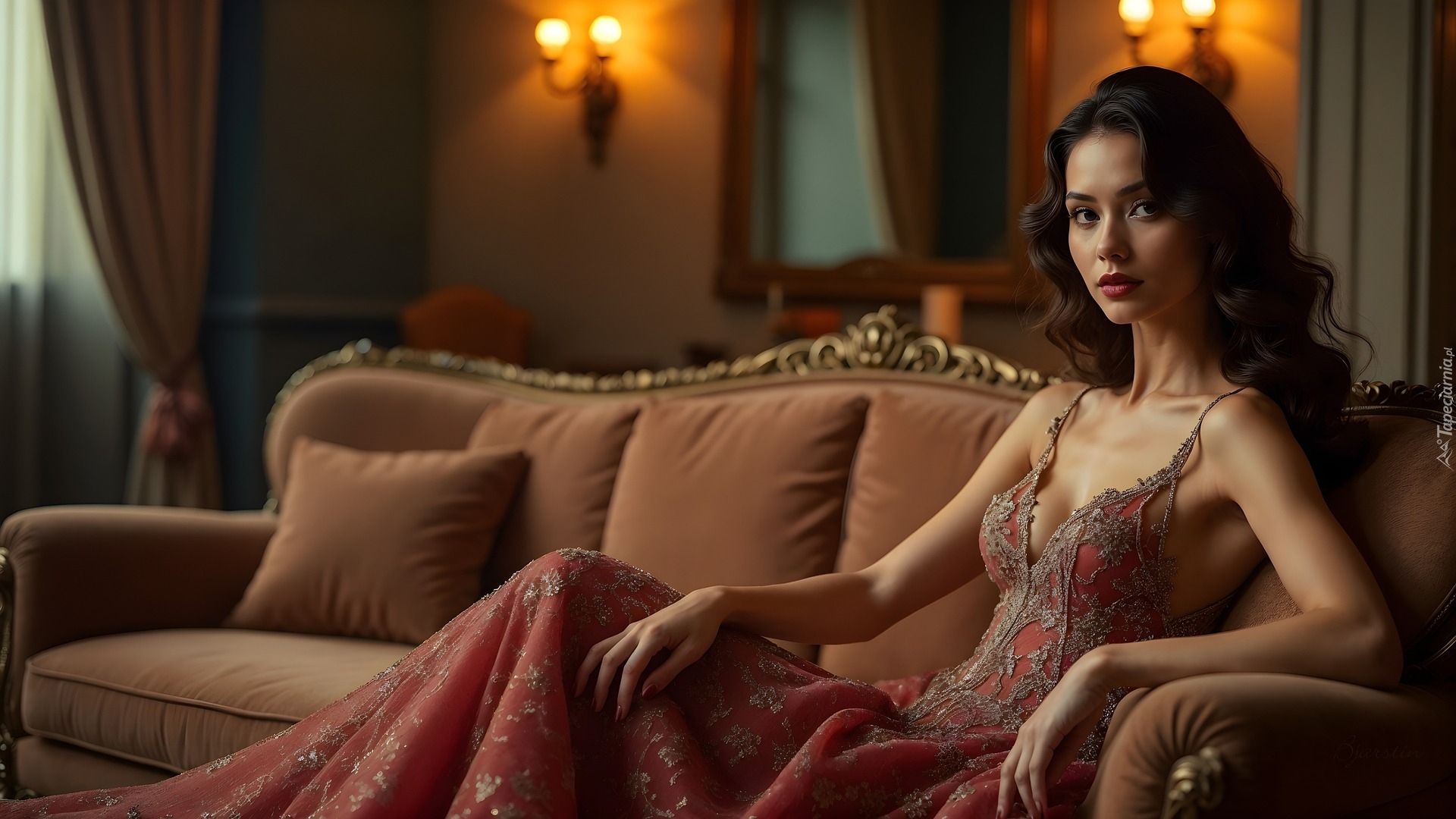 Kobieta, Suknia, Wieczorowa, Sofa