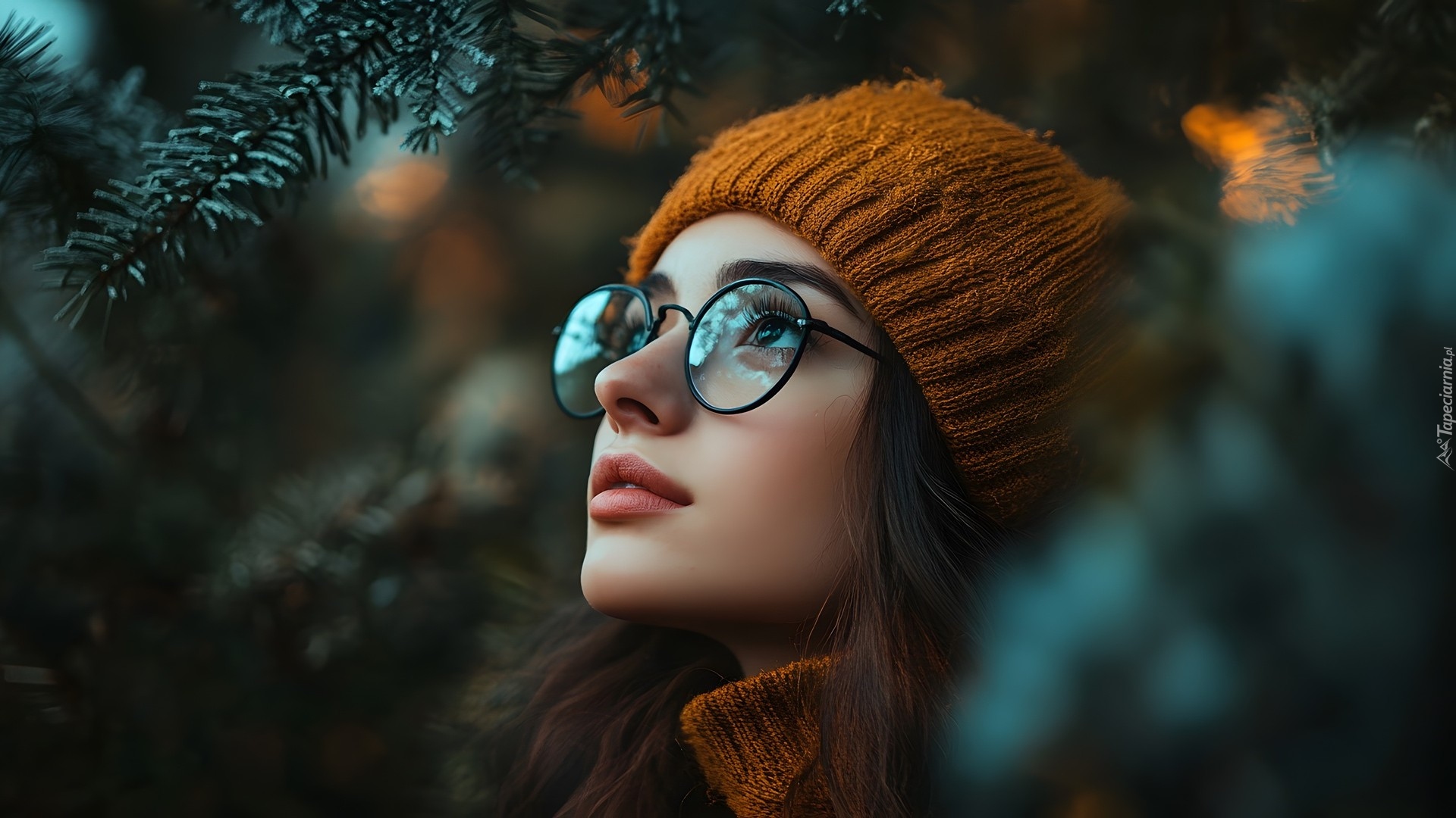 Kobieta, Szatynka, Brązowa, Czapka, Okulary