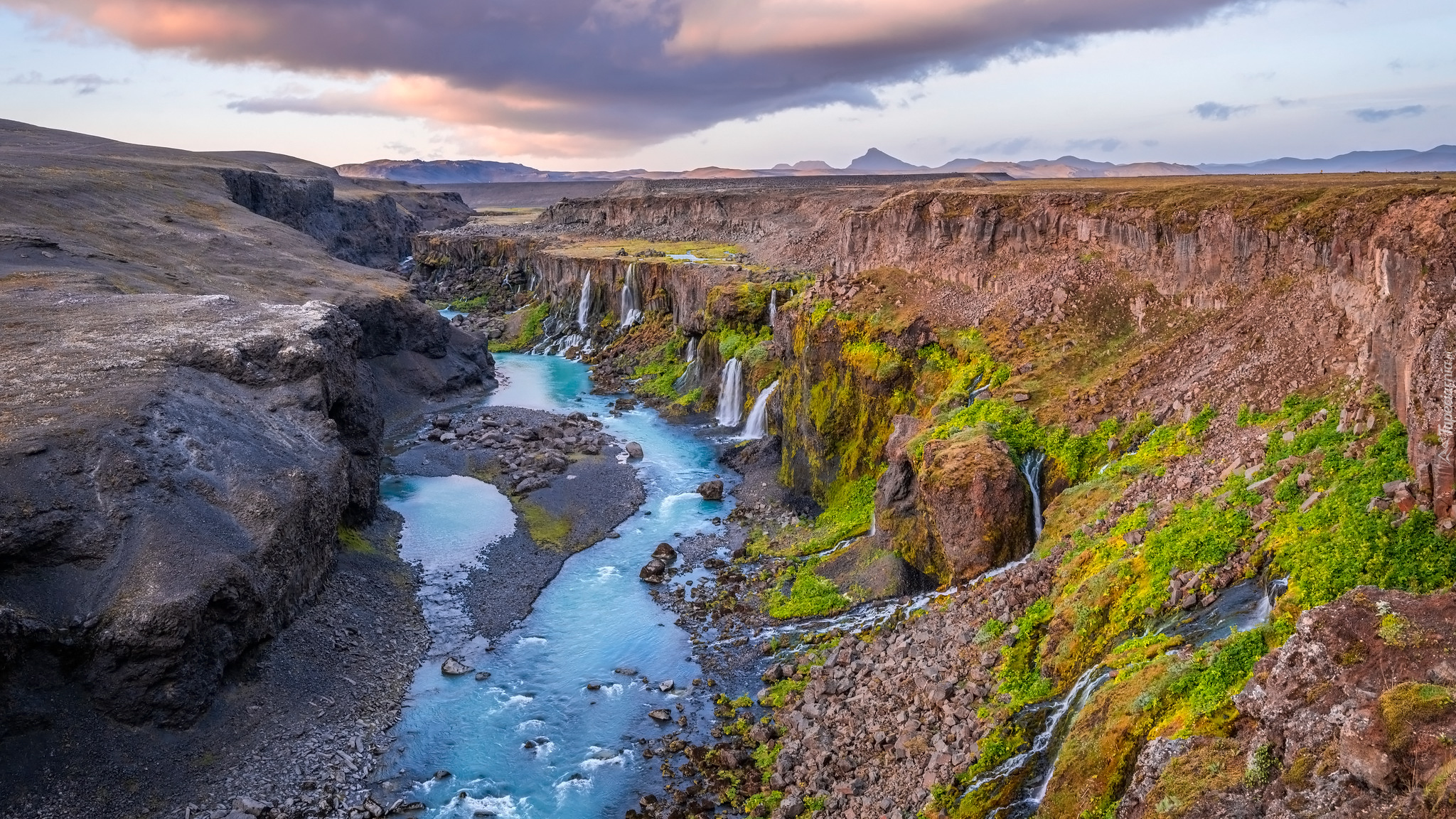 Kanion, Sigoldugljufur, Wodospady, Islandia