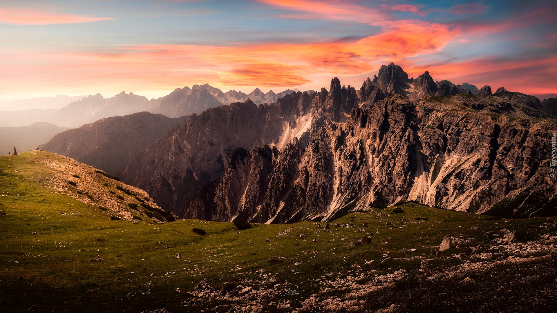 Góry, Dolomity, Wschód słońca, Włochy