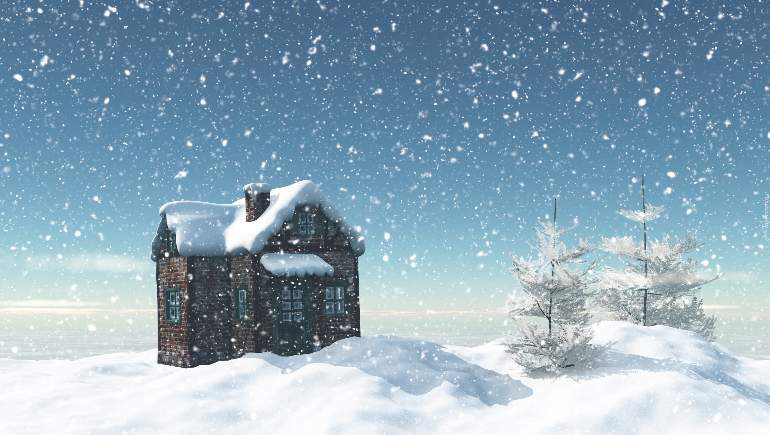 Zima, Śnieg, Zaspy, Dom, Drzewa