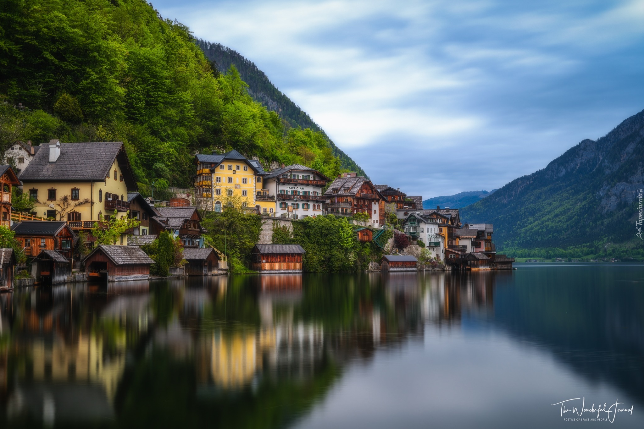 Hallstatt, Austria, Jezioro, Domy, Góry