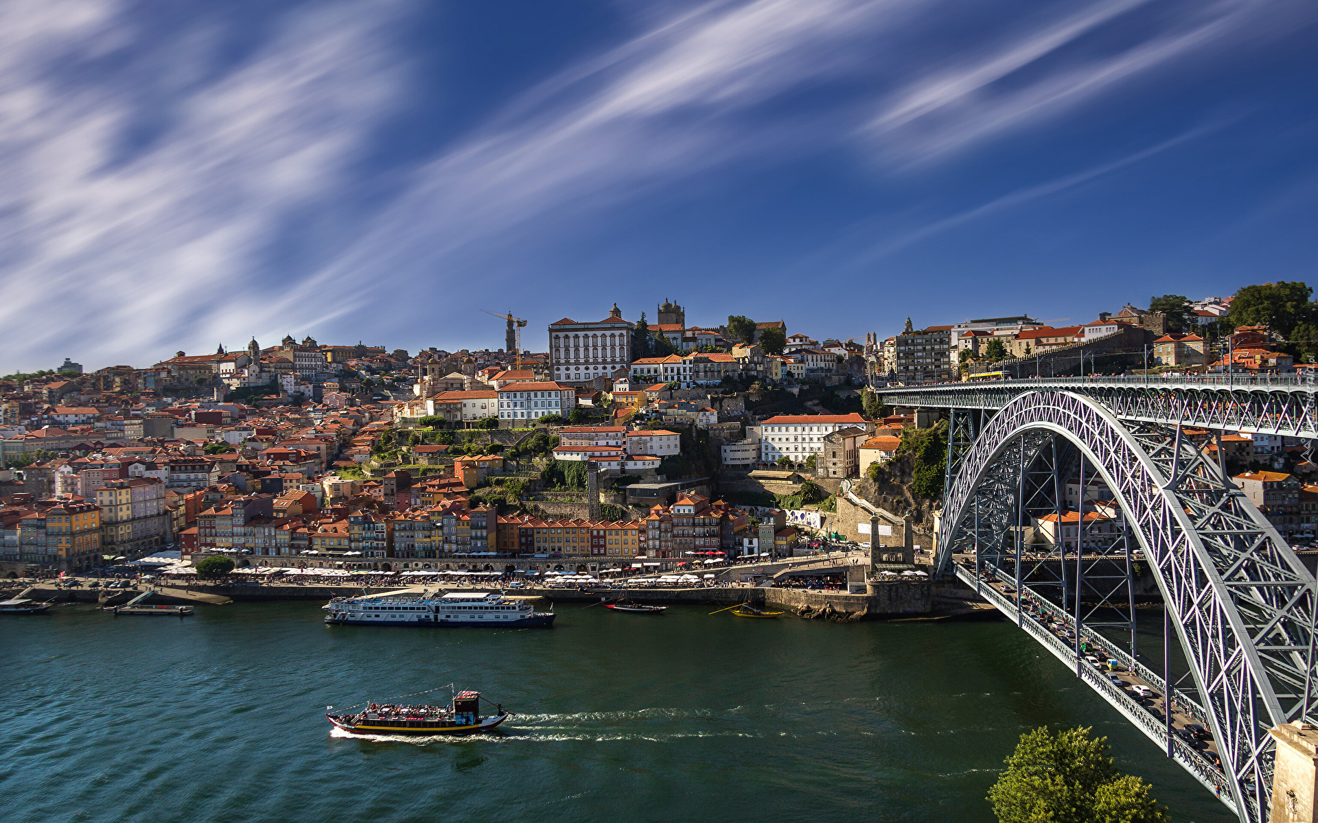 Portugalia, Miasto, Porto, Rzeka Duero, Most, Statki, Domy