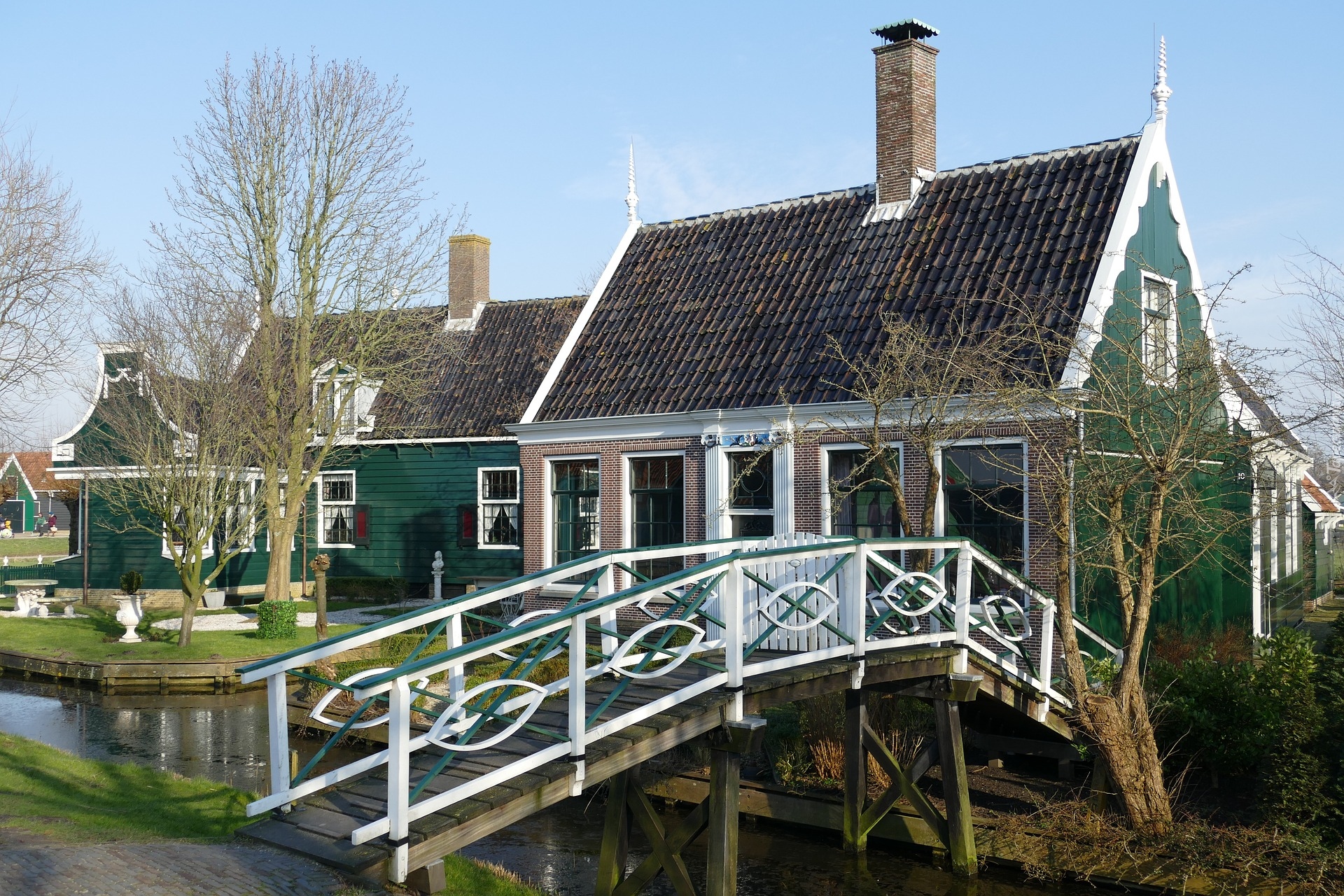 Holandia, Zaandam, Kanał, Domy, Mostek, Skansen Zaanse Schans