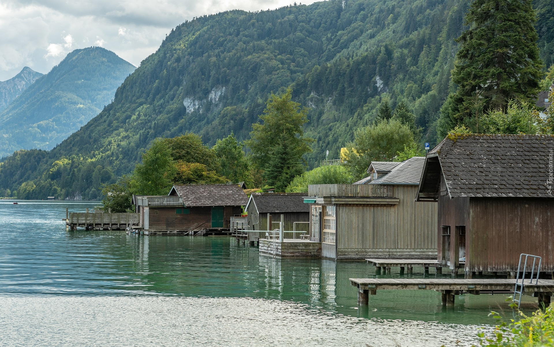 Domy, Przystań, Góry, Jezioro, Wolfgangsee, Austria