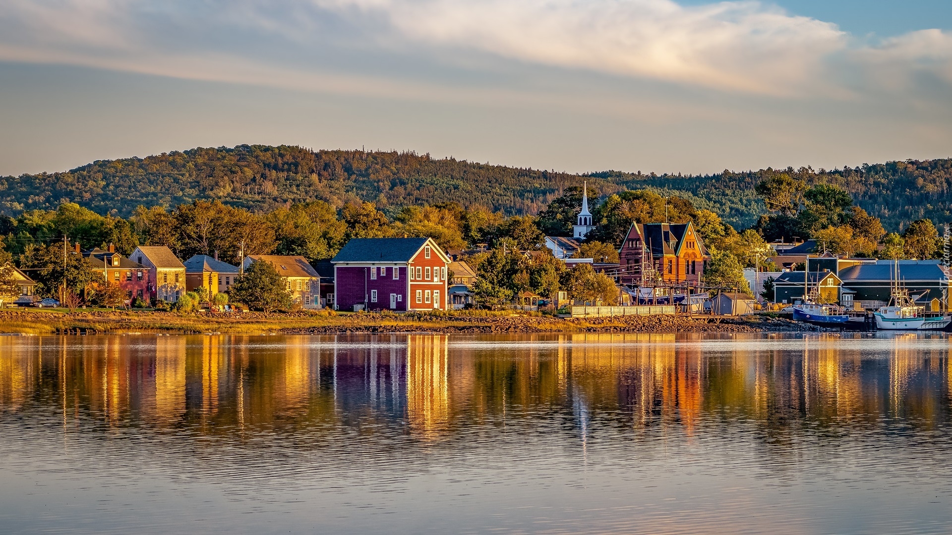 Góry, Domy, Rzeka, Annapolis River, Miasto, Annapolis Royal, Prowincja, Nowa Szkocja, Kanada