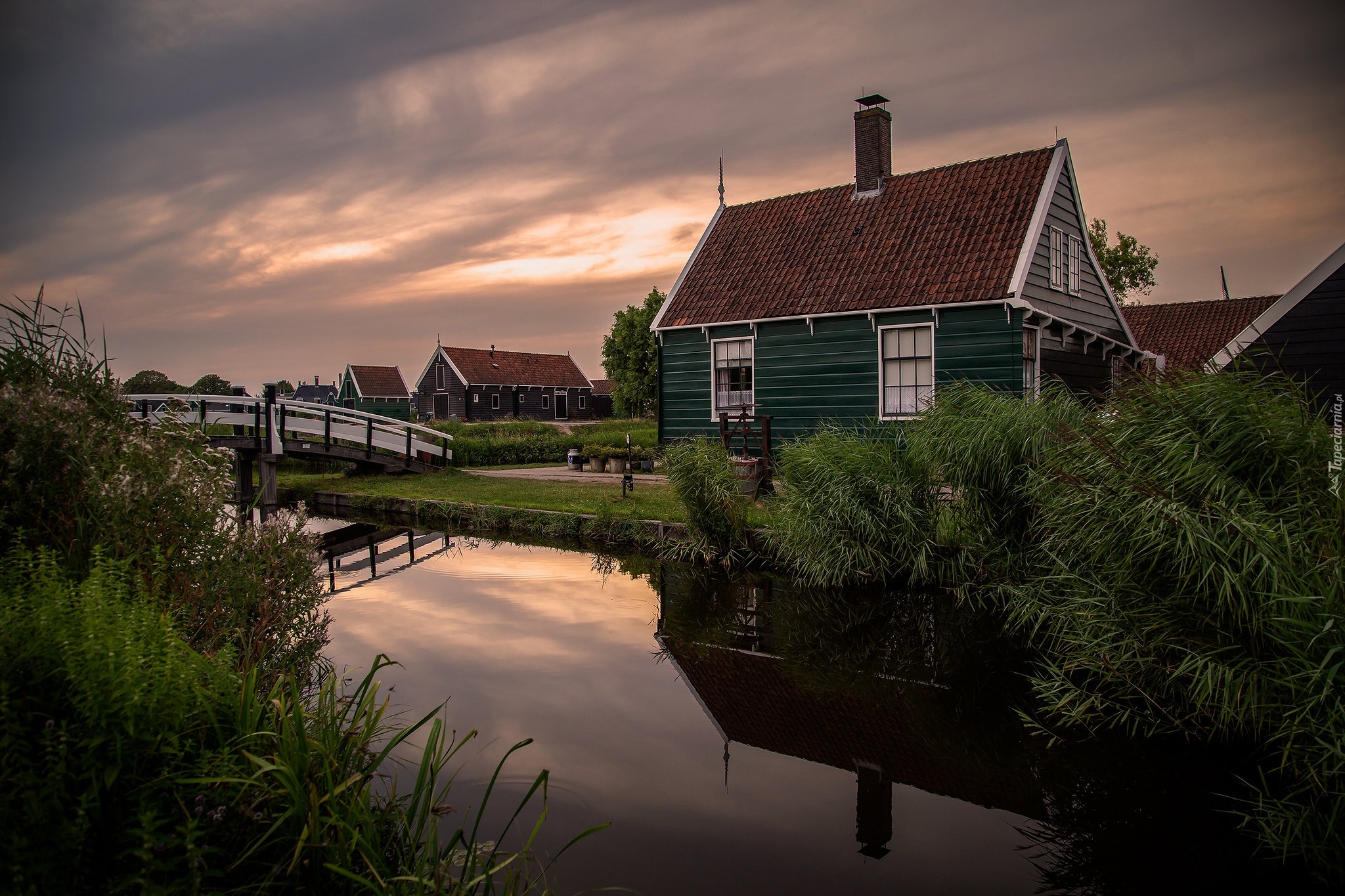 Domy, Most, Kanał, Rzeka, Skansen Zaanse Schans, Kinderdijk, Zaandam, Holandia