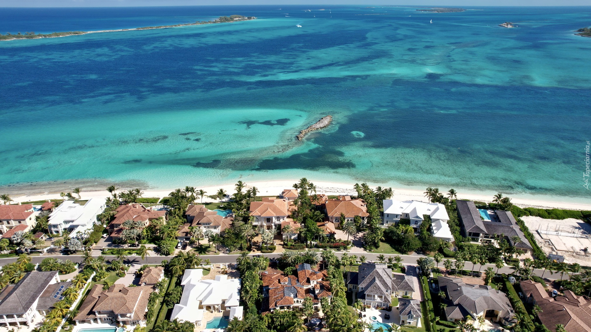 Domy, Creek Village, Morze, Ocean Atlantycki, Nassau, Wyspa New Providence, Bahamy